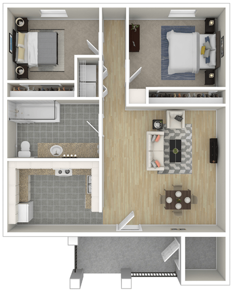Floor plan for 2 beds, 1 bath, 860 sqft